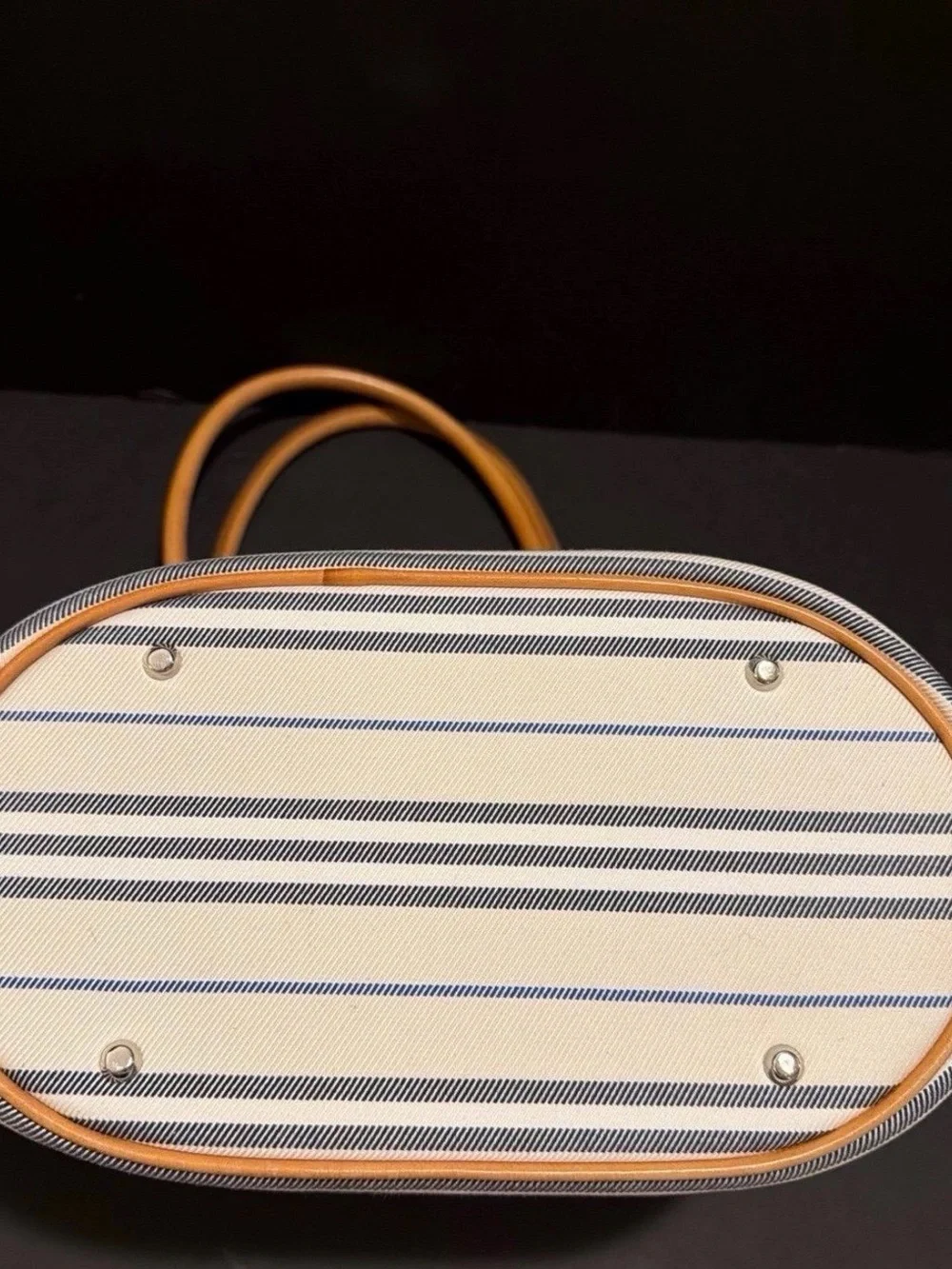 Burberry Cream and Tan Striped Canvas Tote